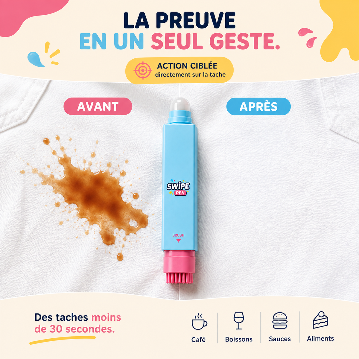 Swipe Pen™ — Le stylo détachant 2-en-1 nomade